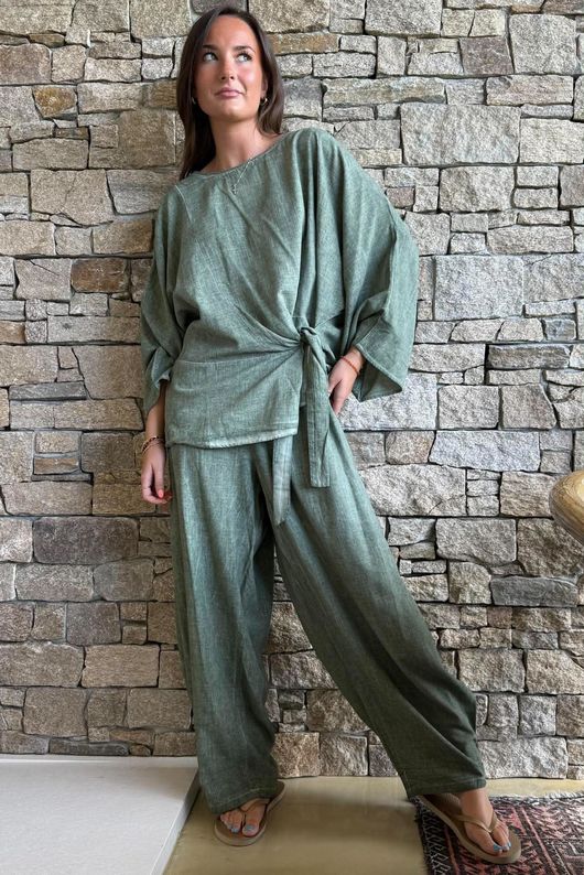 Lindin Linen Blend Kimono Top Washed Khaki
